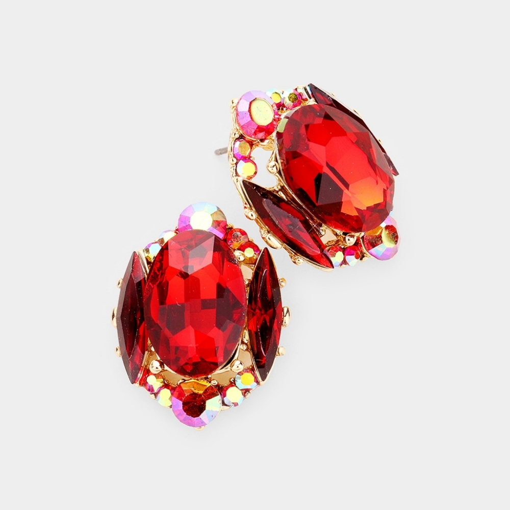 Siam Red Stud Emerald Cut Fashion Jewelry Crystal Earrings Evening Statement